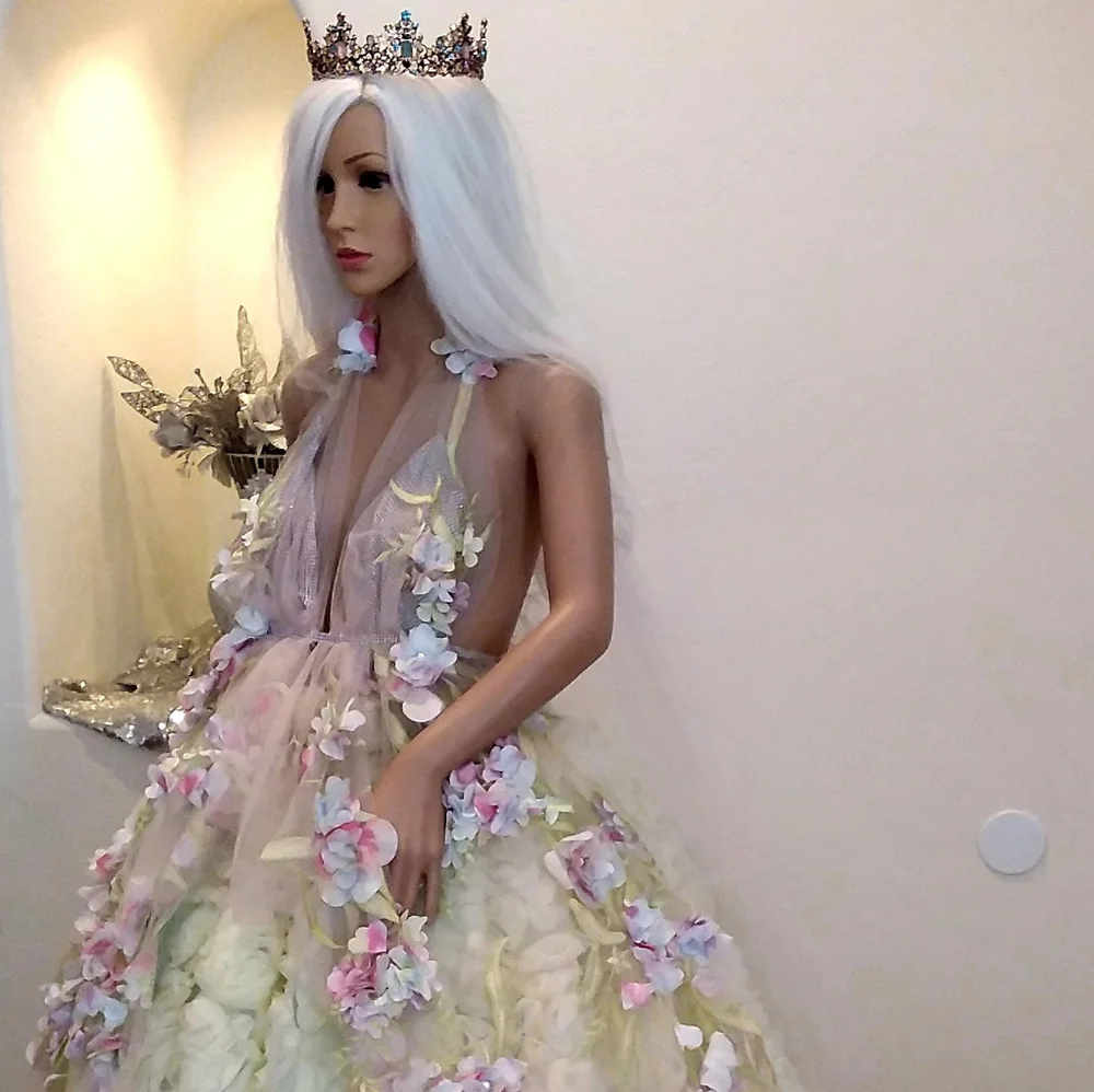 SAMPLE GOWN-HYACINTH Watercolor Rainbow Flower Woodland Princess Bridal Gown Set - Picture 7 of 13